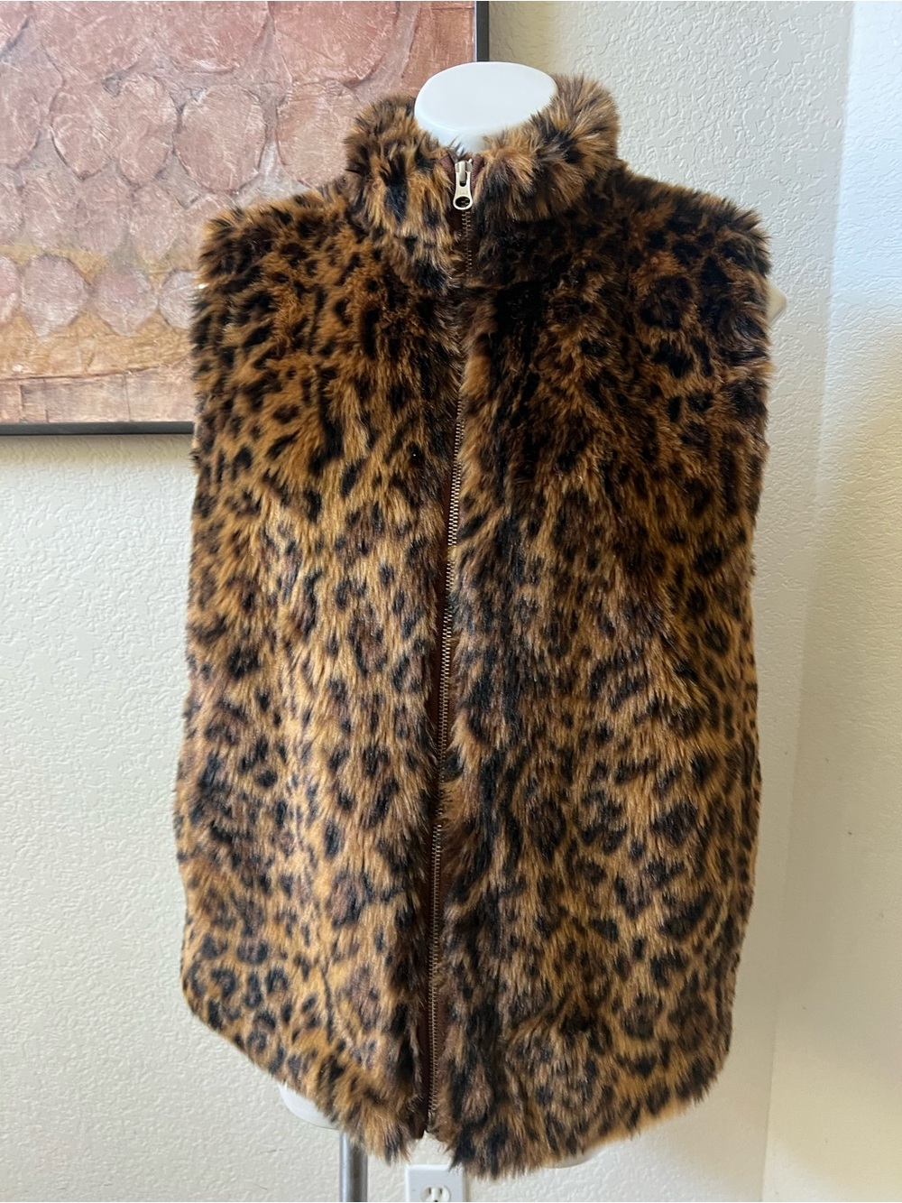 J. Crew Leopard Faux Fur Vest - Brown & Black